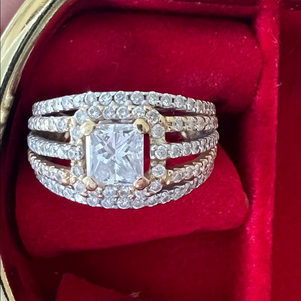 2.1 carat engagement ring with wedding band.